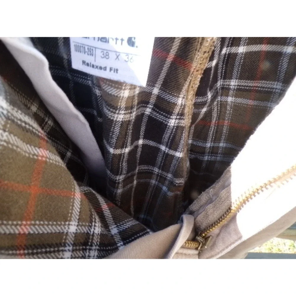 Carhartt Relaxed Fit Flannel Lined Carpenter Pants Tan Cotton Duck 38x36 100070
